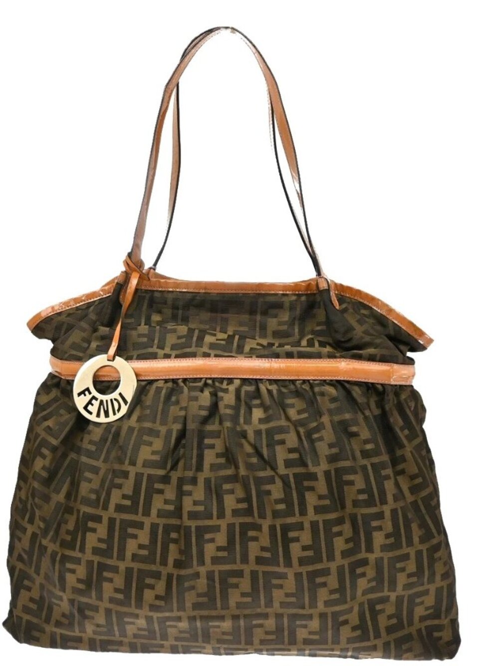 FENDI Zucca Pattern Gathered Shoulder Tote Bag Canvas Patent Leather BN 38KD521